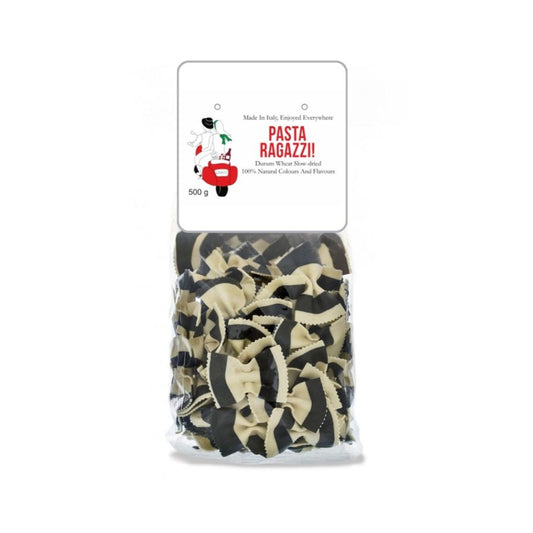 Packaged pasta with 'Pasta Ragazzi' label on a white background